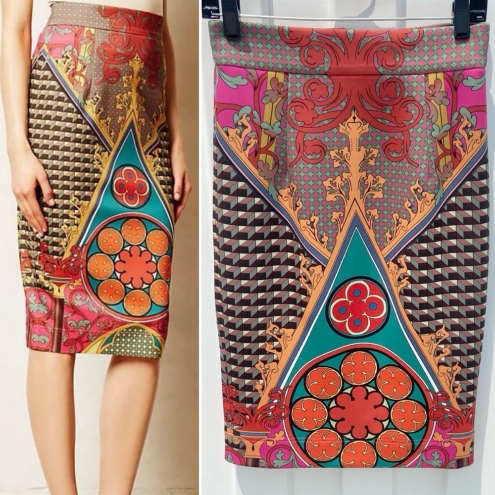 Pankaj & Nidhi Anthropologie Rambutan Pencil Skirt Size XS